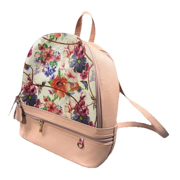 Puro Cuero Handbags - Puro Cuero Leather Backpack Floral Glam Boho Cottagecore Blush Pink Spring Chic